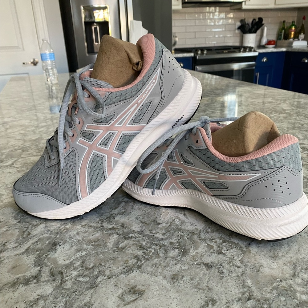 ASICS sneakers, size 9W.  Grey/pink